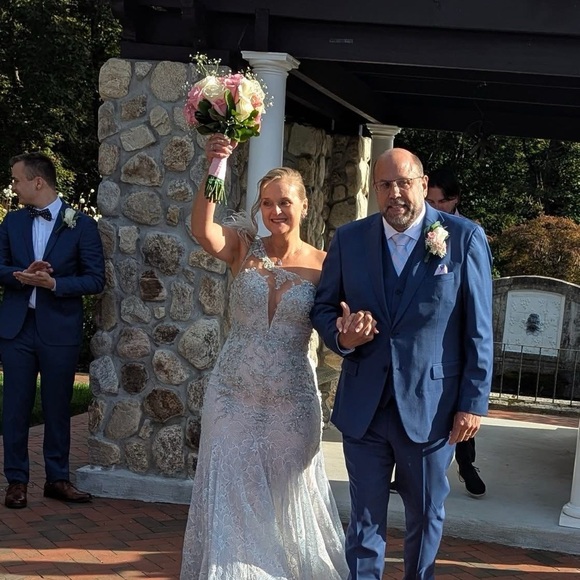 Elegant Blue Lace Evening Gown - Picture 9 of 9